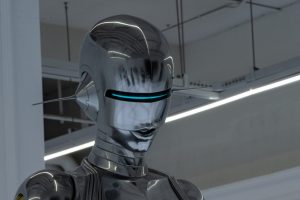 Model of futuristic AI robot in Shanghai illustrating China's AI ethical guidelines